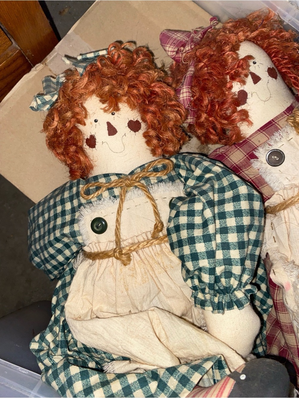 Vintage Handmade Green Gingham Rag Doll - Rustic Home Holiday Decor